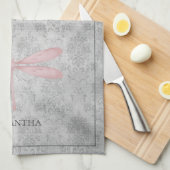 Pink Dragonfly Damask Theedoek (Quarter Fold)