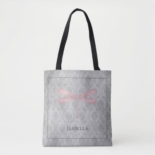 Pink Dragonfly Damask Tote Bag (Voorkant)