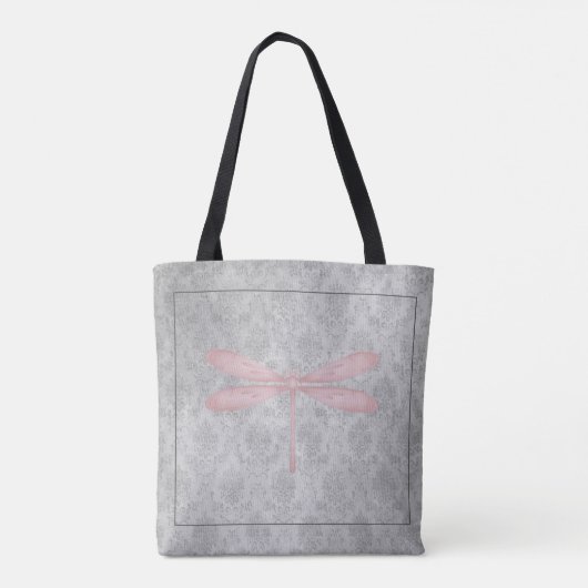 Pink Dragonfly Damask Tote Bag (Achterkant)