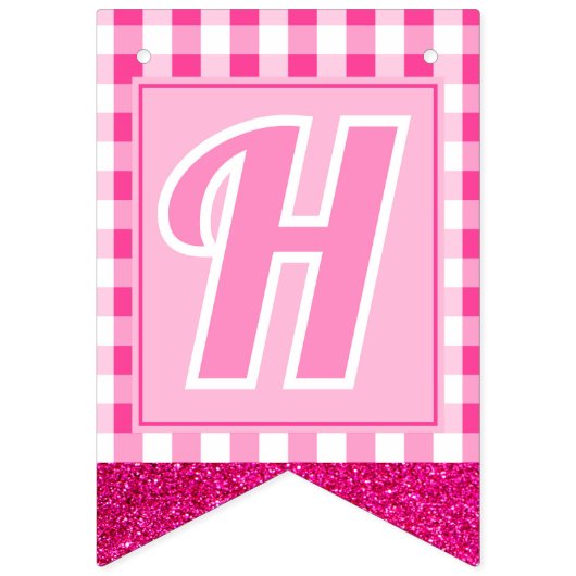 Pink Dream bewerkbaar Initiaal & leeftijd Vlaggetjes (Tweede vlag)