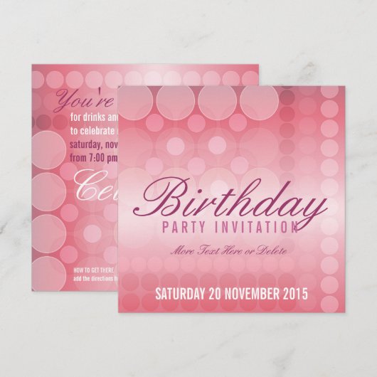 Pink Dream Bubbles Party Uitnodiging voor verjaard (Voorkant / Achterkant)