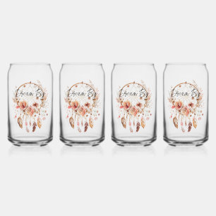 Pink Dream Catcher Boho Floral Blikvorm Glas