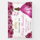 Pink Dress Blonde Princess Floral Birthday Spandoek (Verticaal)