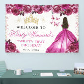 Pink Dress Brunette Princess Floral Birthday Spandoek (Beurs)