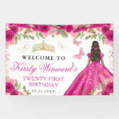 Pink Dress Dark Skin Princess Floral Birthday Spandoek (Horizontaal)