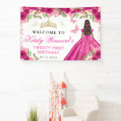 Pink Dress Dark Skin Princess Floral Birthday Spandoek (Insitu)