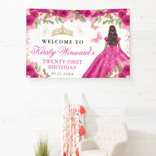Pink Dress Dark Skin Princess Floral Birthday Spandoek (Insitu)