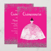  Pink Dress Quinceañera 15e verjaardag Uitnodiging (Voorkant / Achterkant)