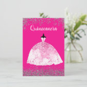  Pink Dress Quinceañera 15e verjaardag Uitnodiging (Staand voorkant)