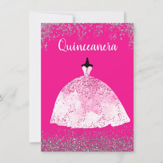  Pink Dress Quinceañera 15e verjaardag Uitnodiging (Voorkant)