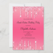 Pink Dripping Glitter Glam Sweet 16 Verjaardag Kaart (Voorkant)