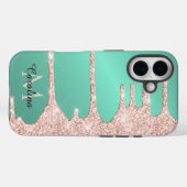 Pink Dripping Glitter op Blauwgroen Case-Mate iPhone Case (Achterkant (horizontaal))
