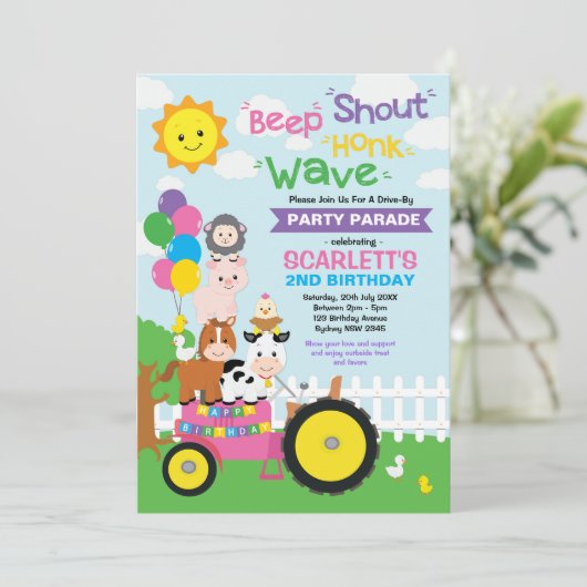 Pink Drive beroemd gemaakt door Birthday Party Par Kaart (Staand voorkant)