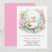 Pink Duck betoverde Waterverf Meisje Baby shower Kaart (Voorkant / Achterkant)