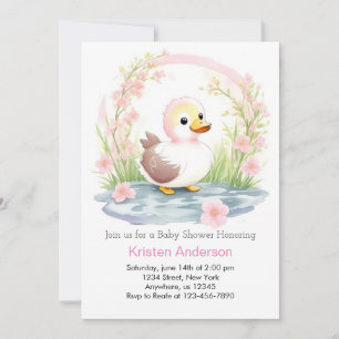 Pink Duck Waterverf Meisje Baby shower Kaart