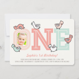 Pink Ducks Big One Girl 1st Birthday Party Invite Kaart