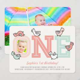 Pink Ducks Big One Girl 1st Birthday Party Invite Kaart