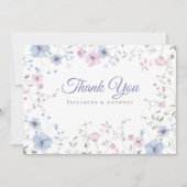 Pink & Dusty Blue Watercolor Botanical Wedding  Bedankkaart (Voorkant)