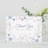 Pink & Dusty Blue Watercolor Botanical Wedding  Bedankkaart (Staand voorkant)