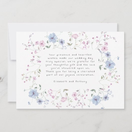 Pink & Dusty Blue Watercolor Botanical Wedding  Bedankkaart (Achterkant)