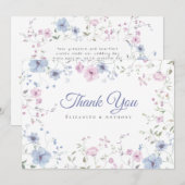 Pink & Dusty Blue Watercolor Botanical Wedding  Bedankkaart (Voorkant / Achterkant)