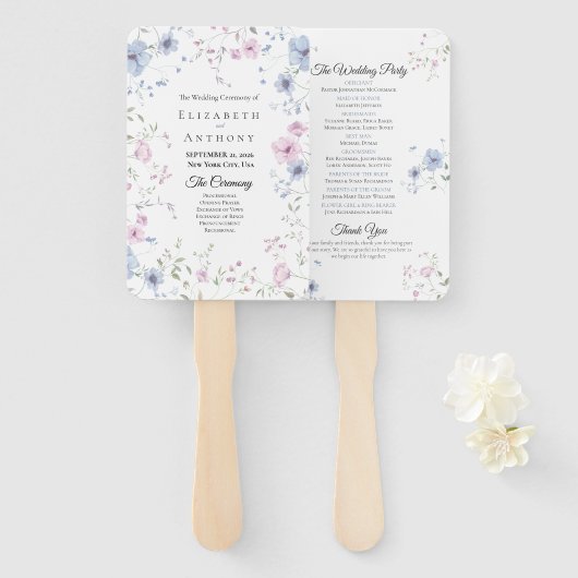 Pink & Dusty Blue Watercolor Floral Wedding  Handwaaier (Voorkant en achterkant)