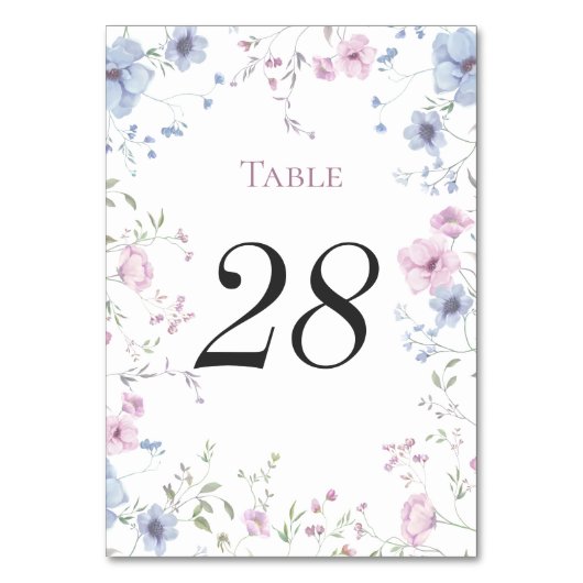 Pink & Dusty Blue Watercolor Floral Wedding Kaart (Voorkant)