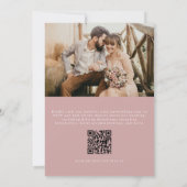 Pink Dusty Rose Photo QR Code Minimalist Wedding Kaart (Achterkant)