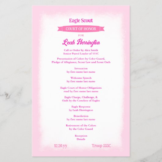 Pink Eagle Court of Honor Ceremony Program Flyer (Voorkant)