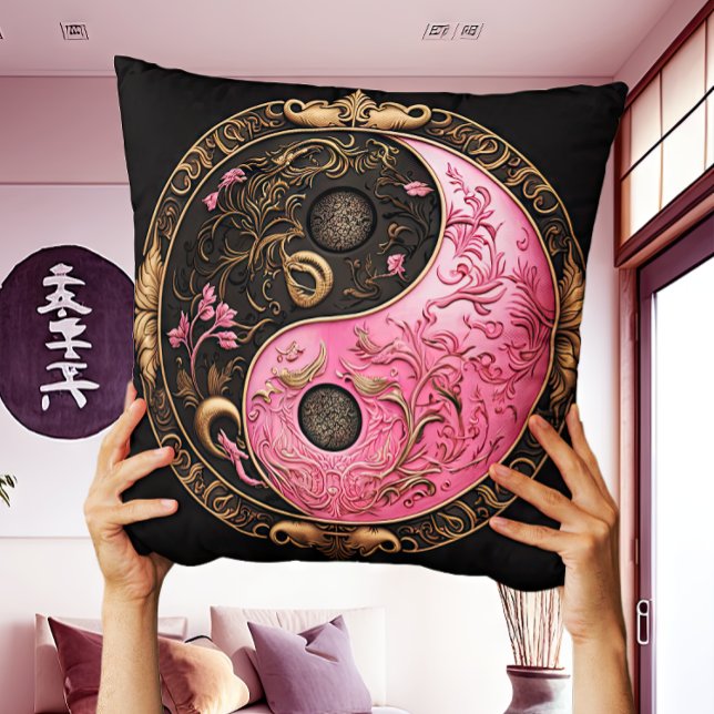 Pink East Oriental Yin en Yang Taijitu Kussen (Creator heeft geüpload)