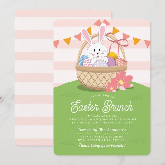 Pink Easter Brunch & Egg Hunt Holiday Kaart (Voorkant / Achterkant)