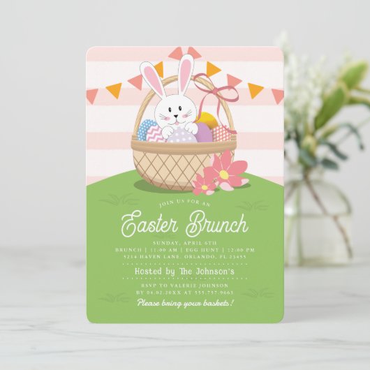 Pink Easter Brunch & Egg Hunt Holiday Kaart (Staand voorkant)