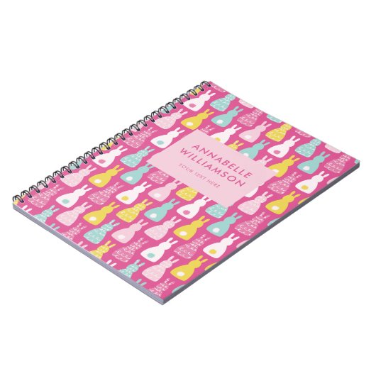 Pink Easter Bunny Rabbit Pattern Notitieboek (Linkerzijde)