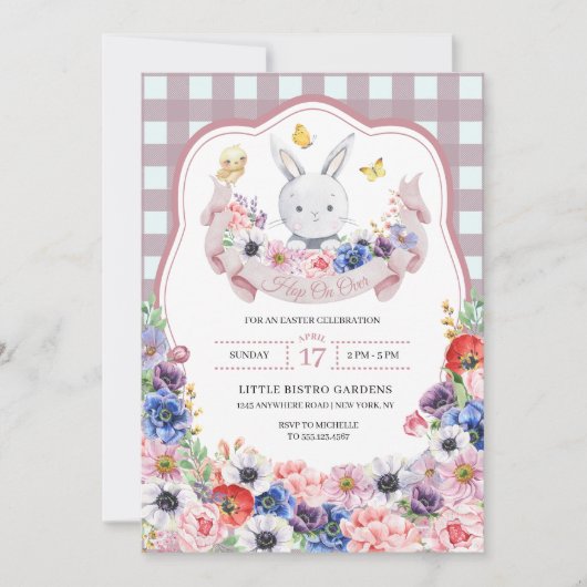 Pink Easter Egg Hunt Bunny Spring Flowers Kaart (Voorkant)