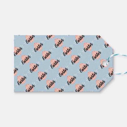 Pink Easter Egg on Light Blue Cadeaulabel (Voorkant (Horizontaal))
