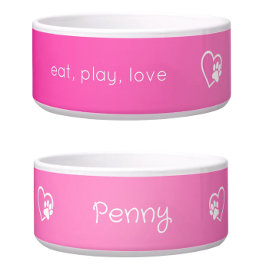 Pink 'eat, play, love' Dog Name Bowl Voerbakje