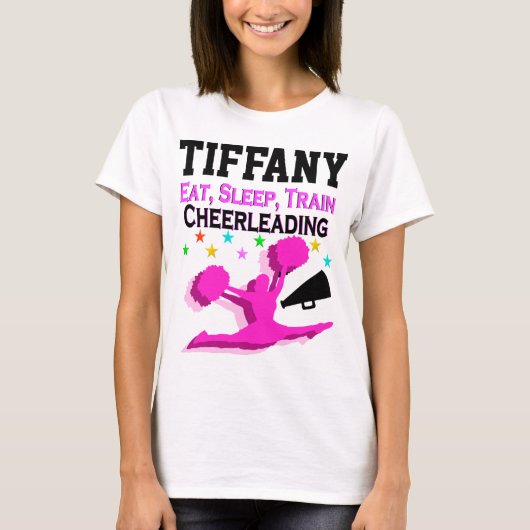 PINK EAT SLEEP CHEER GEPERSONALISEERD T-SHIRT (Voorkant)