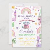 Pink Editable Dinosaur Birthday Invite Template Kaart (Voorkant)