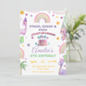 Pink Editable Dinosaur Birthday Invite Template Kaart (Staand voorkant)