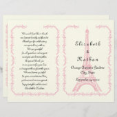 Pink Eiffel Tower Paris gevouwen trouwprogramma (Voorkant / Achterkant)