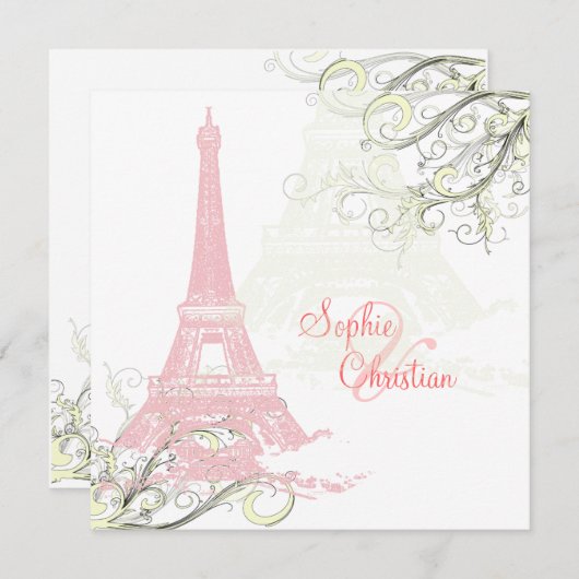 PINK EIFFEL TOWER+SWIRLS/LUXE SHIMMER PAPIER KAART (Voorkant / Achterkant)