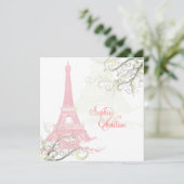 PINK EIFFEL TOWER+SWIRLS/LUXE SHIMMER PAPIER KAART (Staand voorkant)