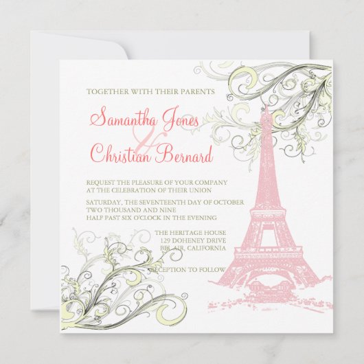 PINK EIFFEL TOWER+SWIRLS/LUXE SHIMMER PAPIER KAART (Achterkant)