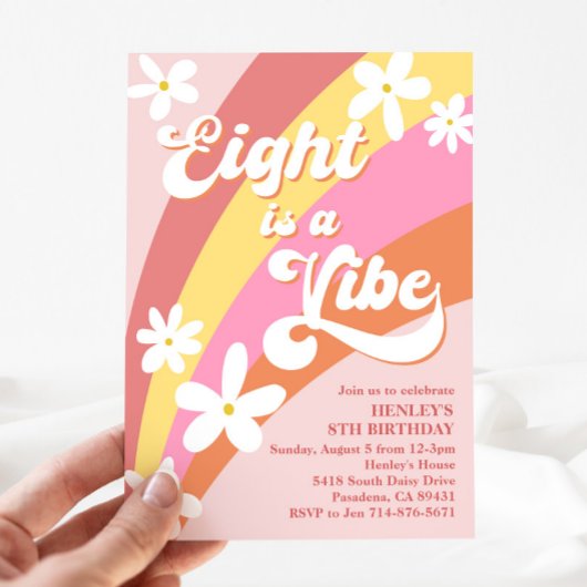 Pink Eight is een Vibe Retro Daisy Rainbow Birthda Kaart