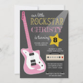 Pink Electric Guitar Rockstar Birthday Party Kaart (Voorkant)