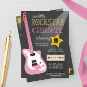 Pink Electric Guitar Rockstar Birthday Party Kaart
