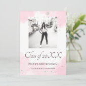 Pink Elegance Uitnodiging voor afstudeerfeest (Staand voorkant)