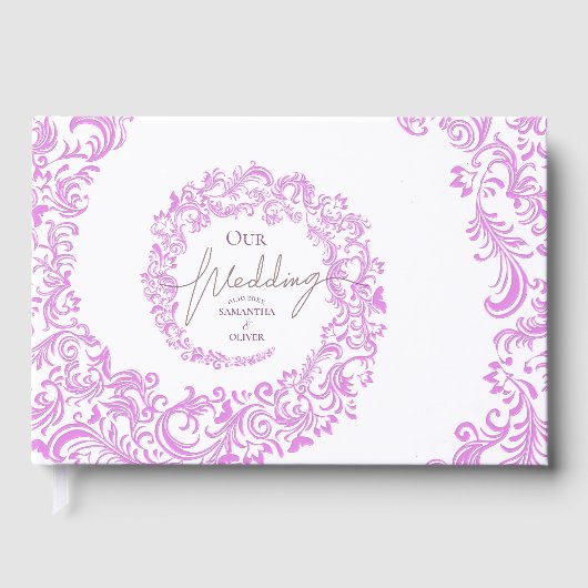 Pink Elegant Damask Wedding Gastenboek (Voorkant)