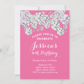 PINK elegant diamant, glitter verjaardagsuitnodigi Kaart (Voorkant)