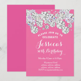 PINK elegant diamant, glitter verjaardagsuitnodigi Kaart